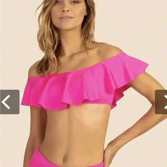 Trina Turk Bandeau Rainbow Stripe Ruffled Swim Tank Size 4 - Picture 2 of 6